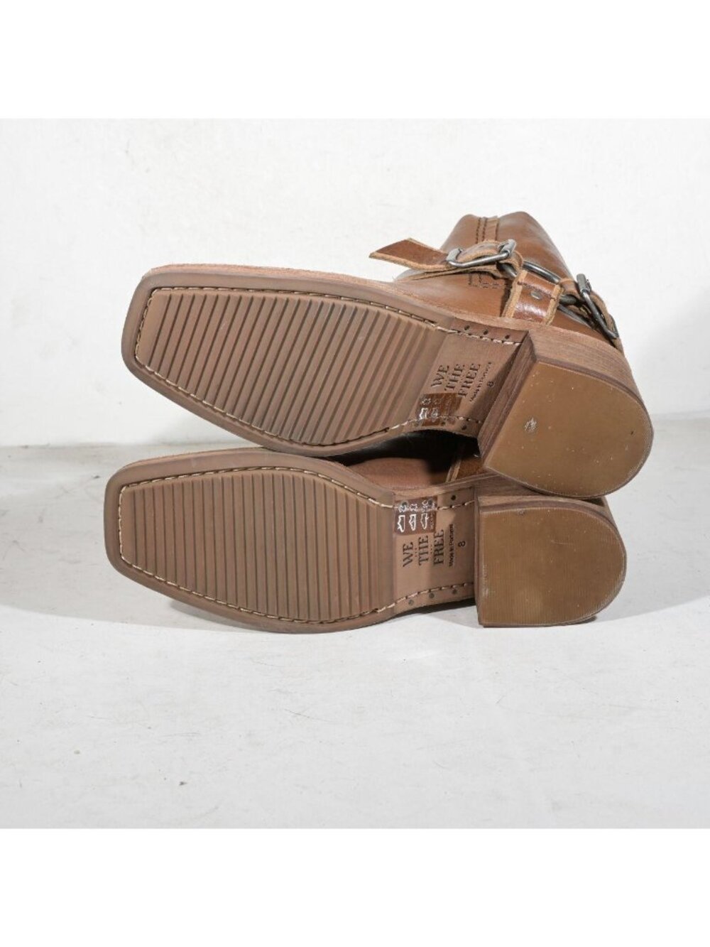 Tan Leather Harness Ankle Boots Square Toe We The Free Women's 8 Deadstock - Picture 7 of 7